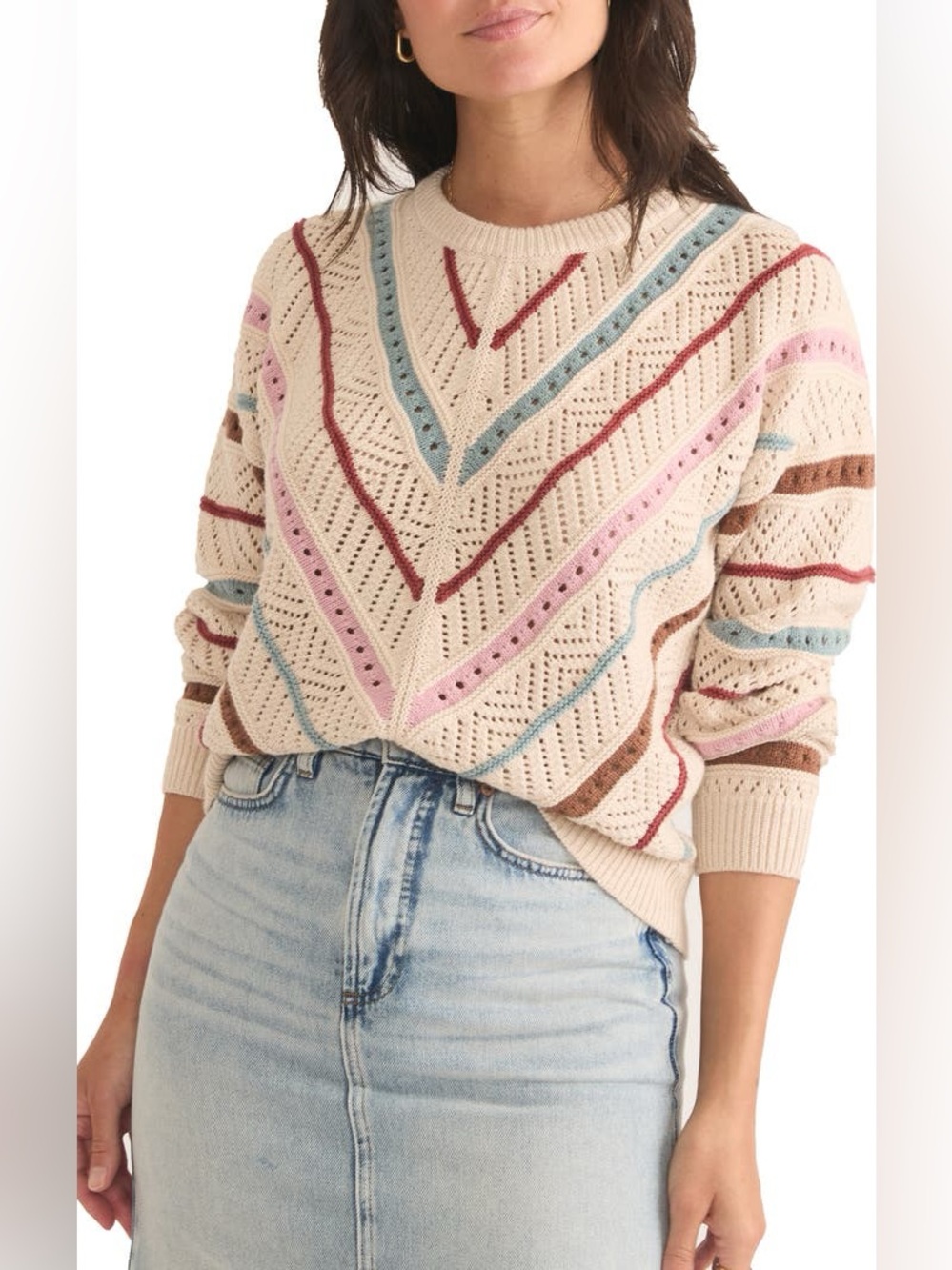 Marine Layer Brooke Stripe Open Stitch Crewneck Sweater size Large